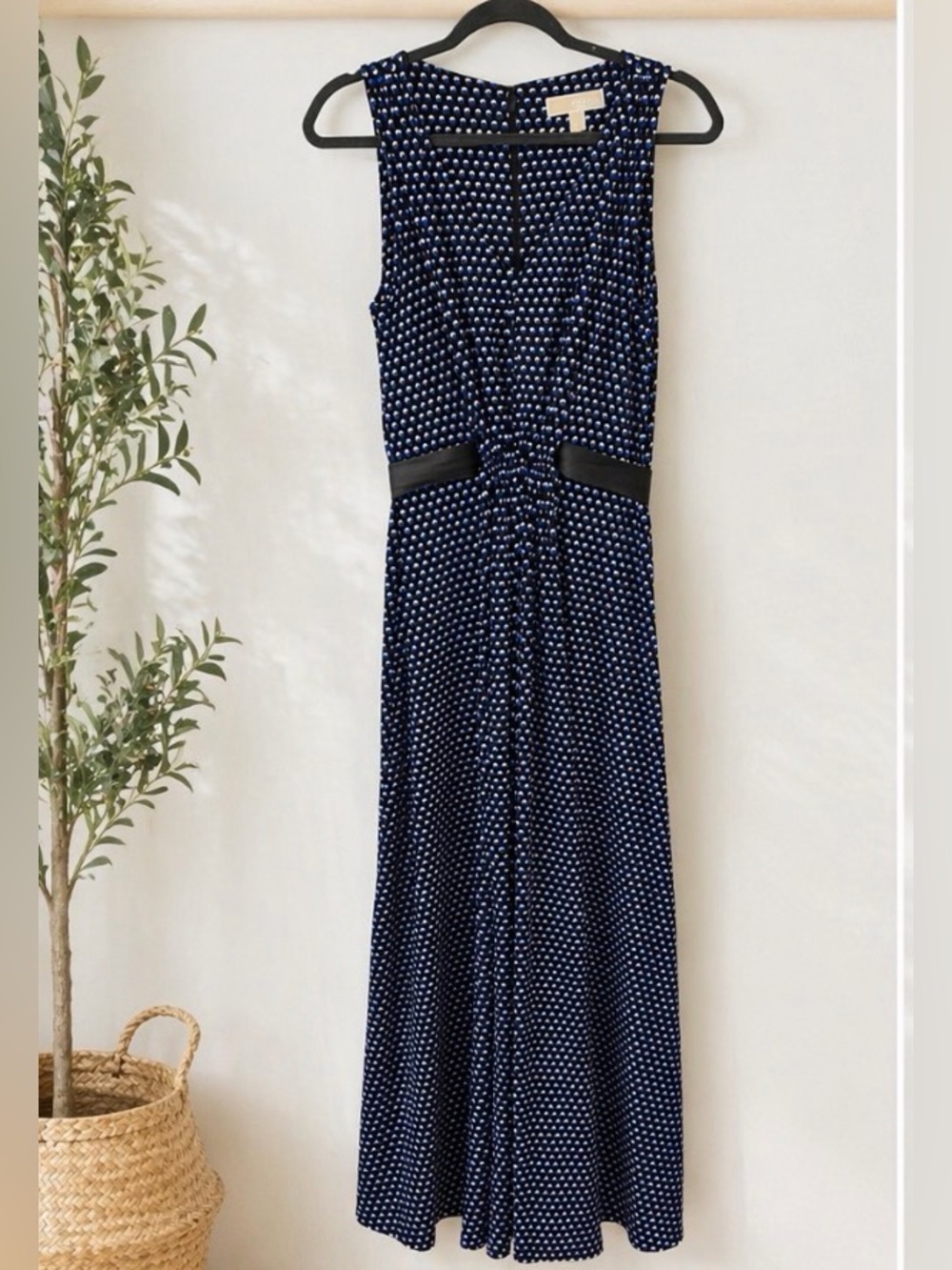 Michael Kors Blue Black Dot Print Sleeveless Maxi Dress Size S